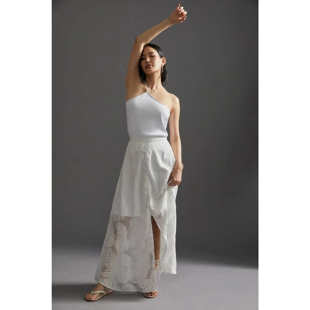 New Anthropologie Hutch Deco Leaf Maxi Skirt $188 PLUS 1X White - Picture 10 of 10